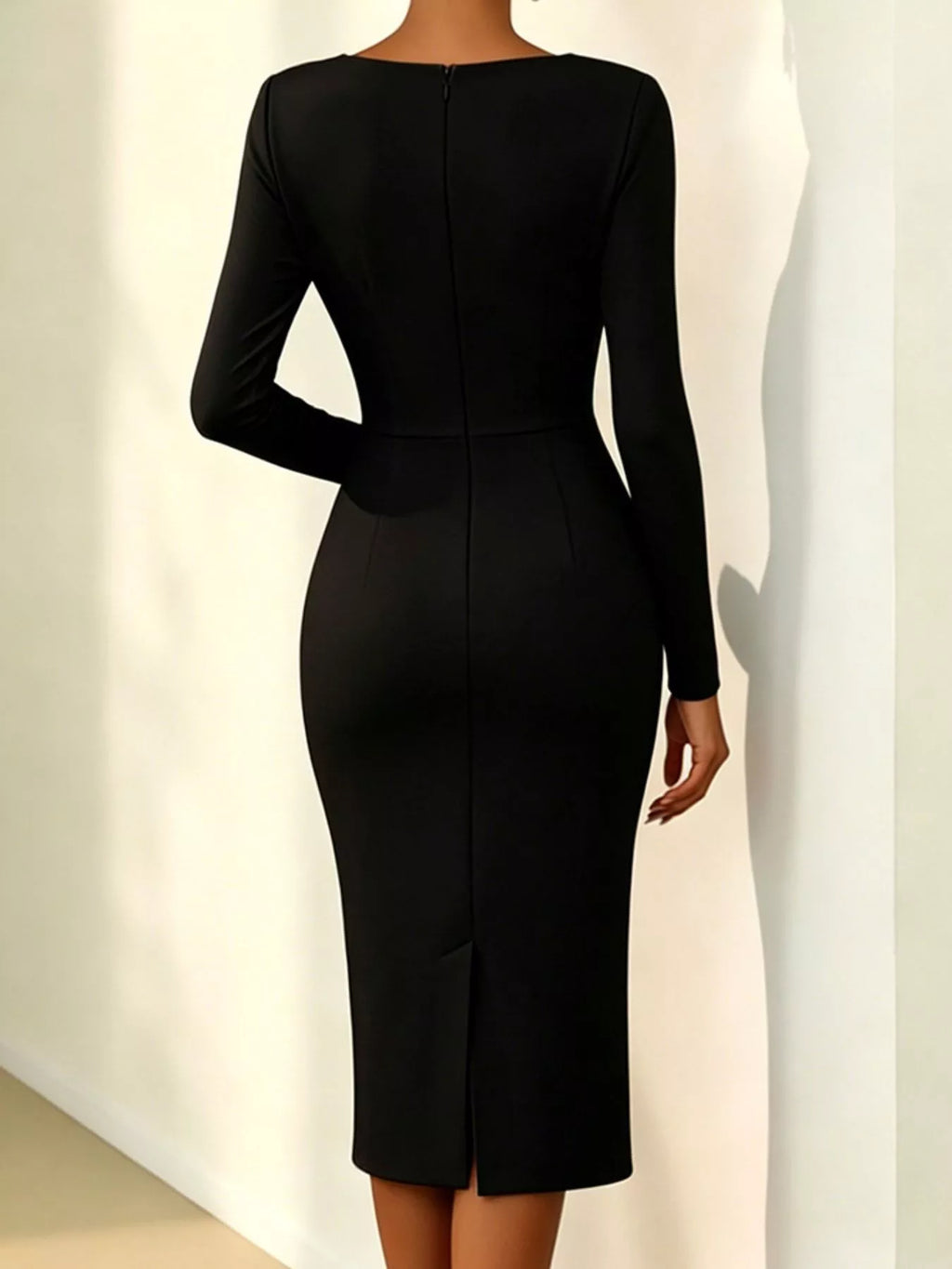 Rose Embellished Asymmetrical Neck Midi Dress (9)