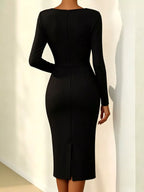 Rose Embellished Asymmetrical Neck Midi Dress (9)