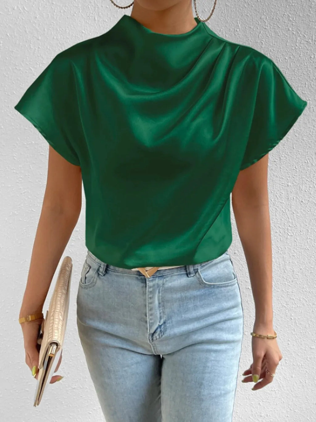 Mock Neck Short Sleeve Blouse (13)
