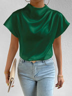 Mock Neck Short Sleeve Blouse (13)