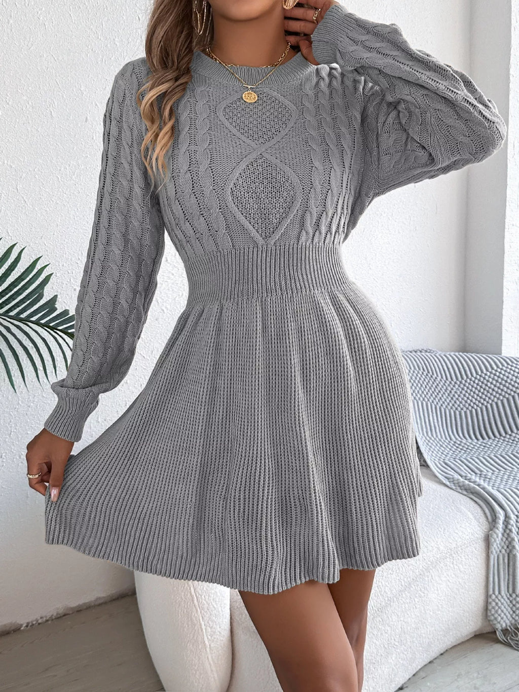 Cable Knit Long Sleeve Sweater Dress (16)