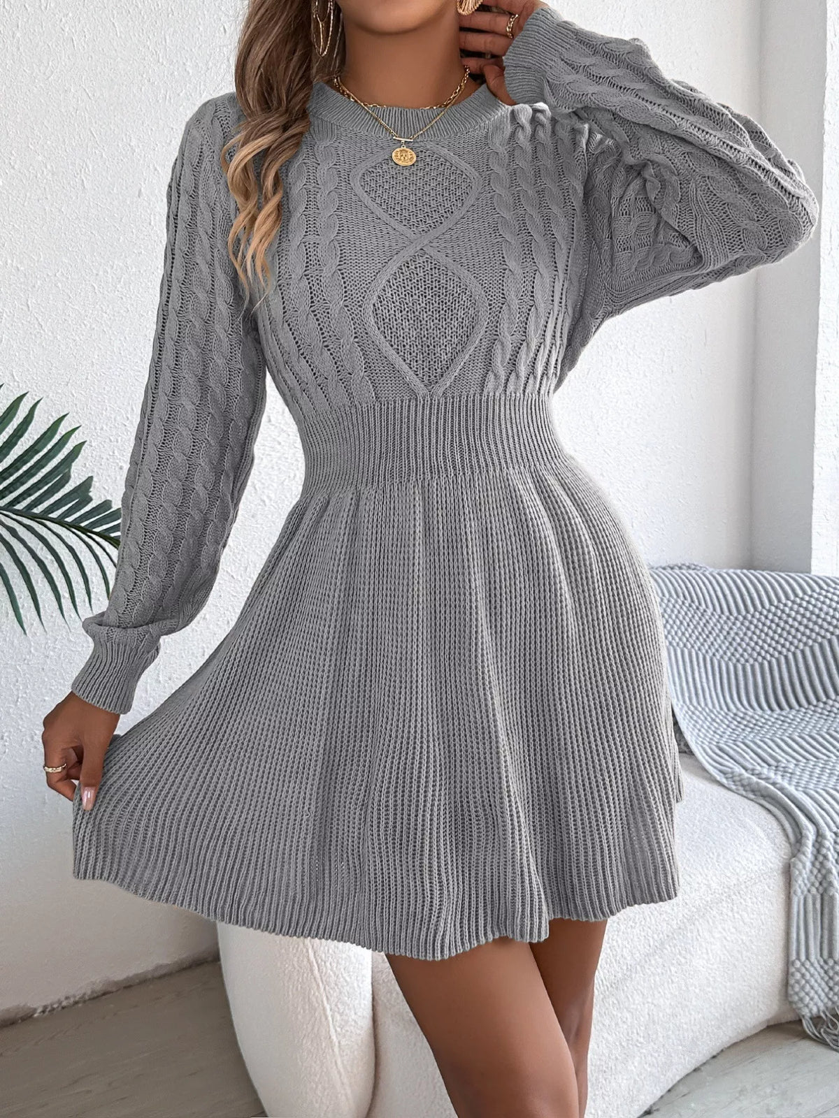 Cable Knit Long Sleeve Sweater Dress (16)