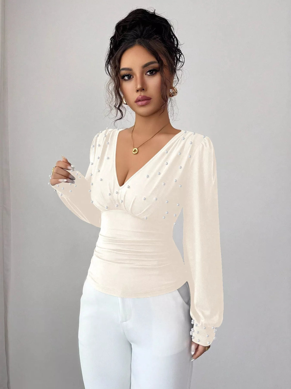 Pearl Embellished V-neck Blouse (12)