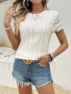 Crochet Lace Short Sleeve T-shirt (5)