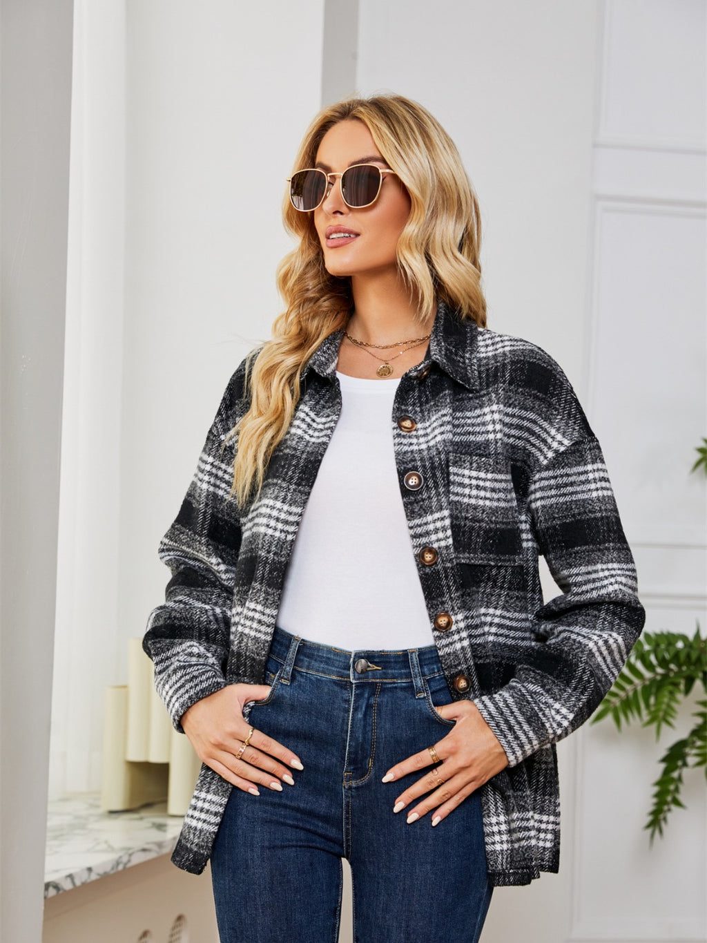 Plaid Collared Shirt Jacket (11)