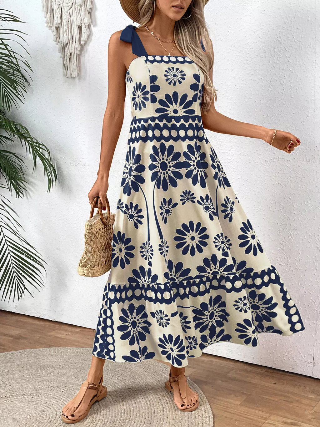 Floral Print Tie-shoulder Midi Dress (7)