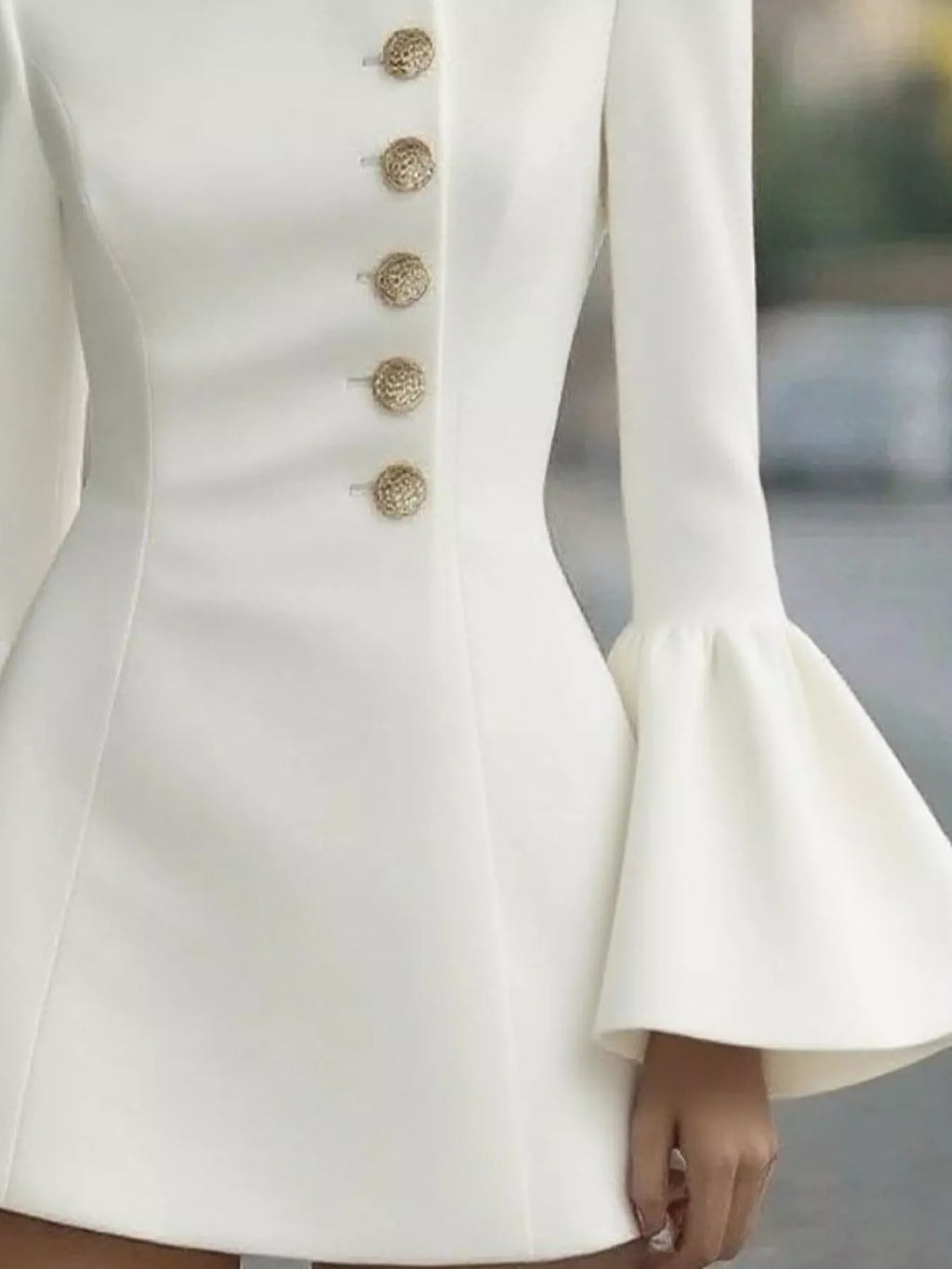 Bell Sleeve Mini Dress Front Button (9)