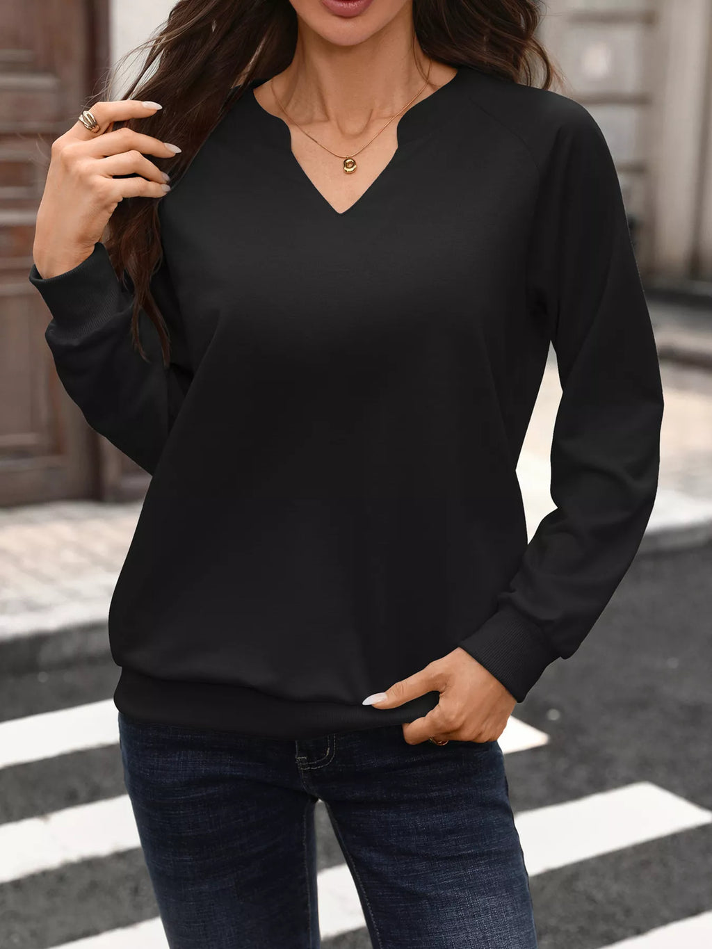 Notched Raglan Sleeve Sweatshirt (2)