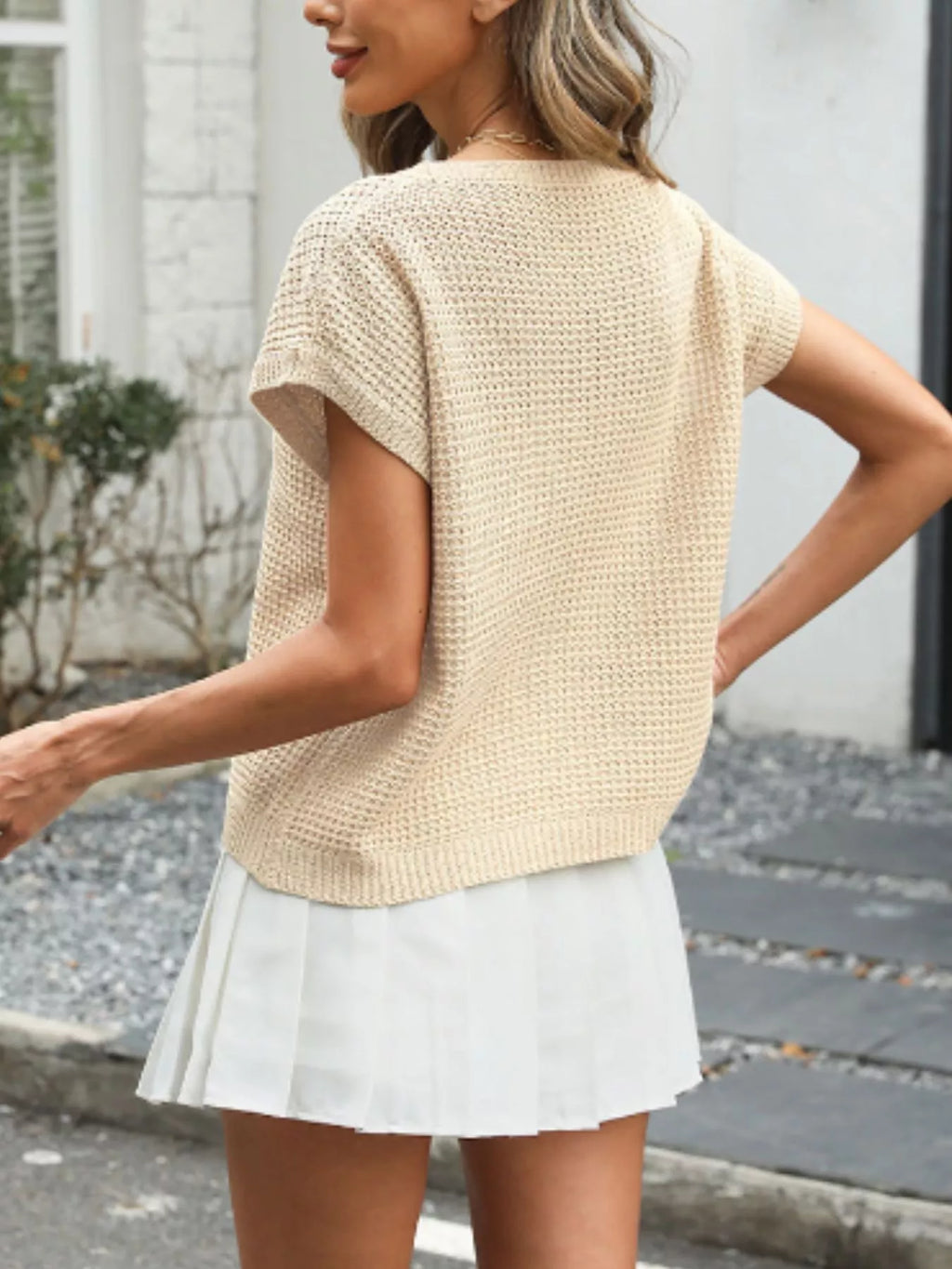 Round Neck Waffle Knit Top (5)