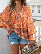 Floral Print Tie Neck Bohemian Blouse (13)