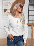 Cable-knit Round Neck Buttoned Sweater (7)