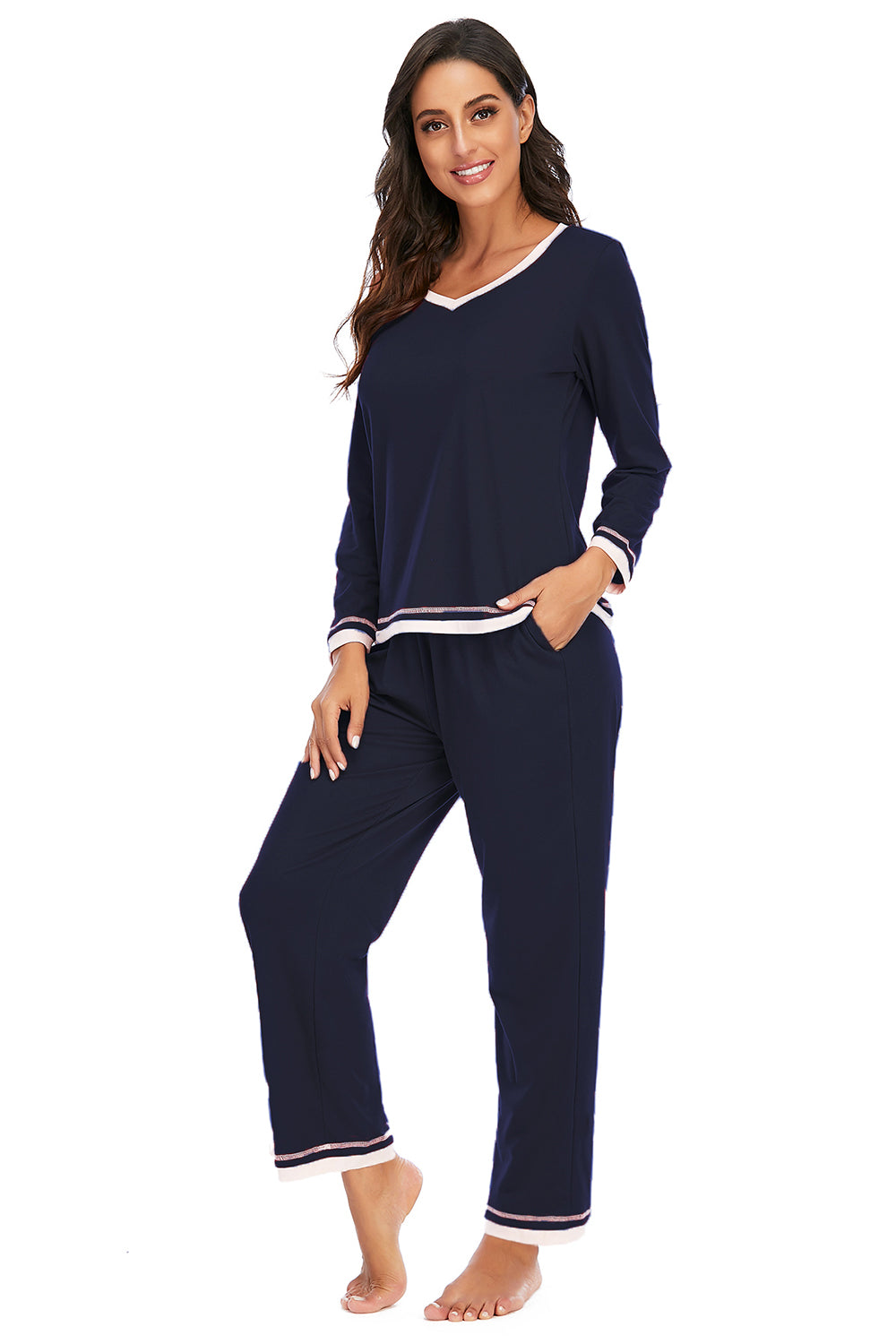 V-neck Top Pants Lounge Set (8)