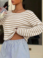 Boat Neck Striped Long Sleeve T-shirt (19)