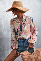 Printed Tie Neck Puff Sleeve Blouse (3)