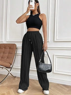 Drawstring Wide Leg Pants Pockets (16)