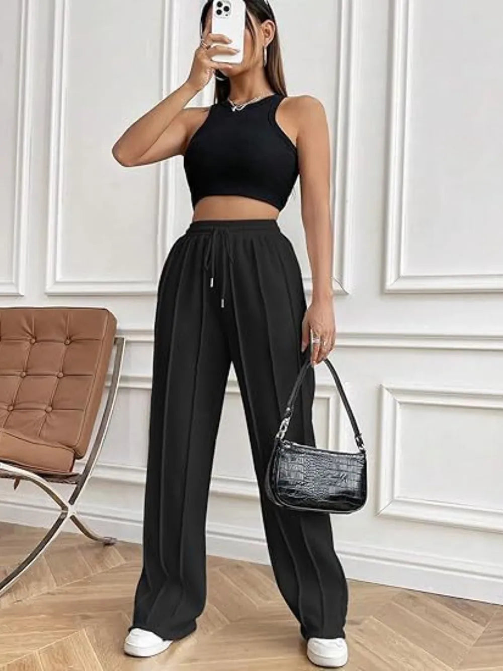 Drawstring Wide Leg Pants Pockets (16)