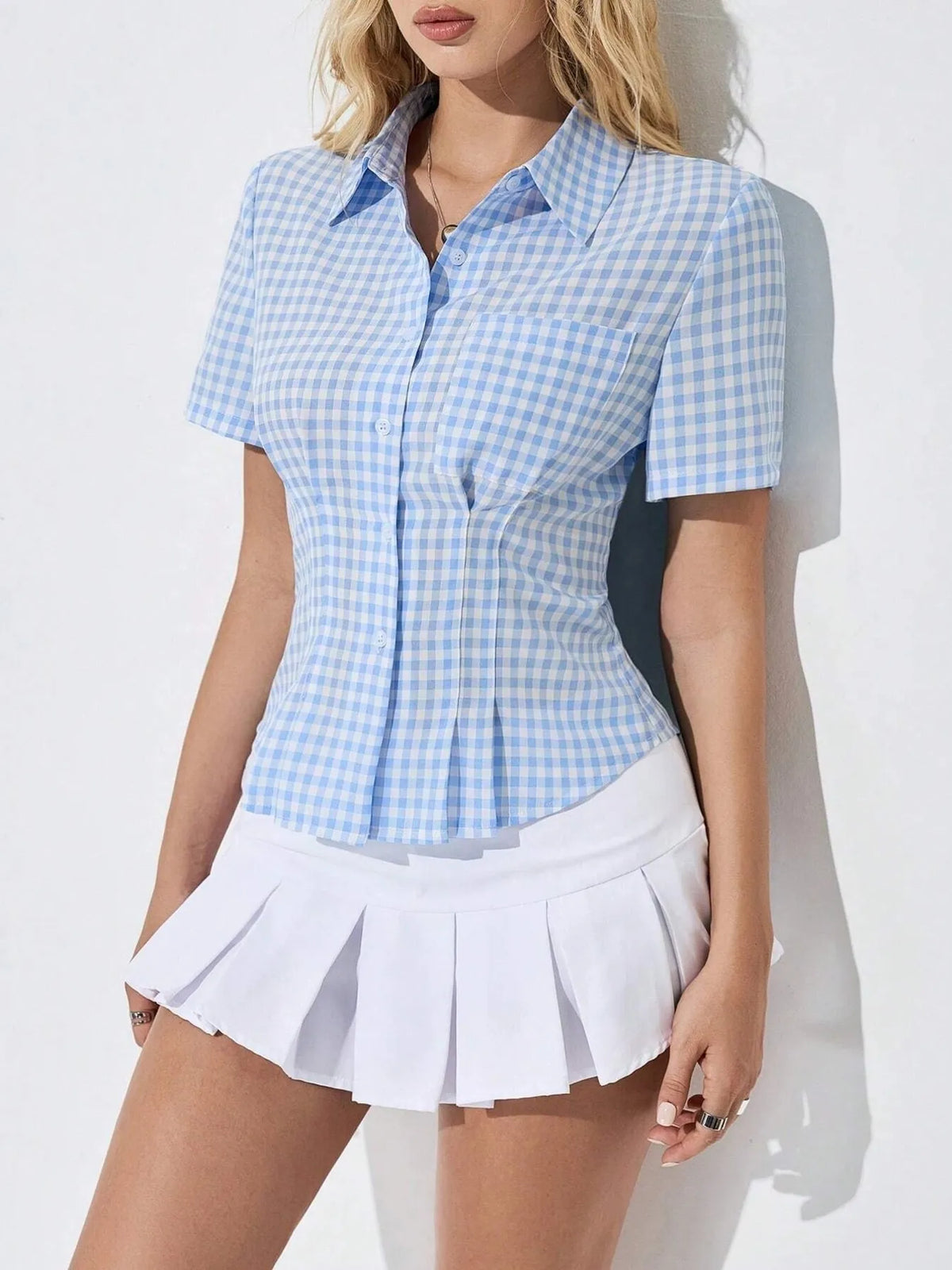 Gingham Short Sleeve Button-up Shirt (4)