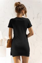 Round Neck Cuffed Sleeve Side Tie Dress (7)