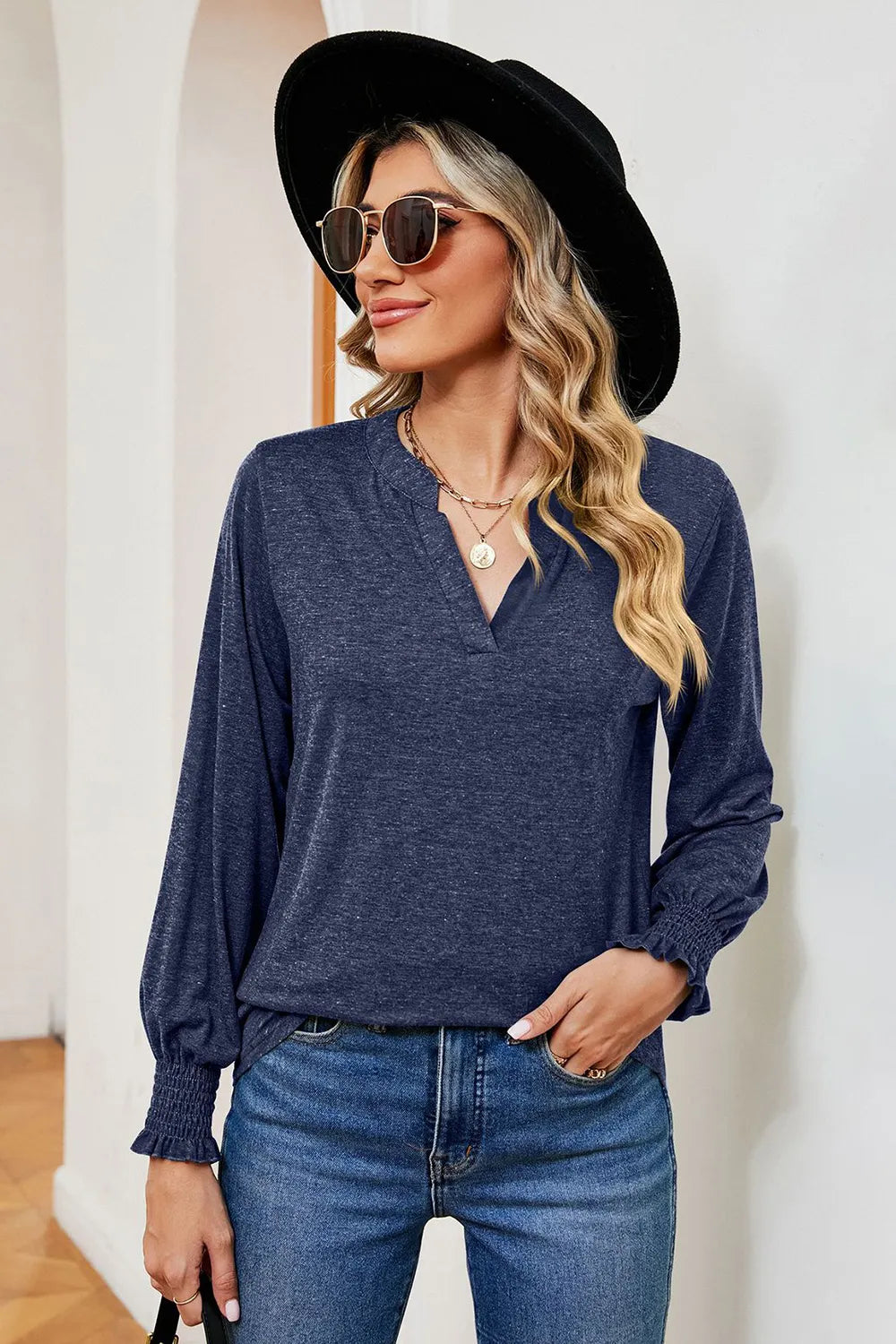 Notched Lantern Sleeve T-shirt (13)