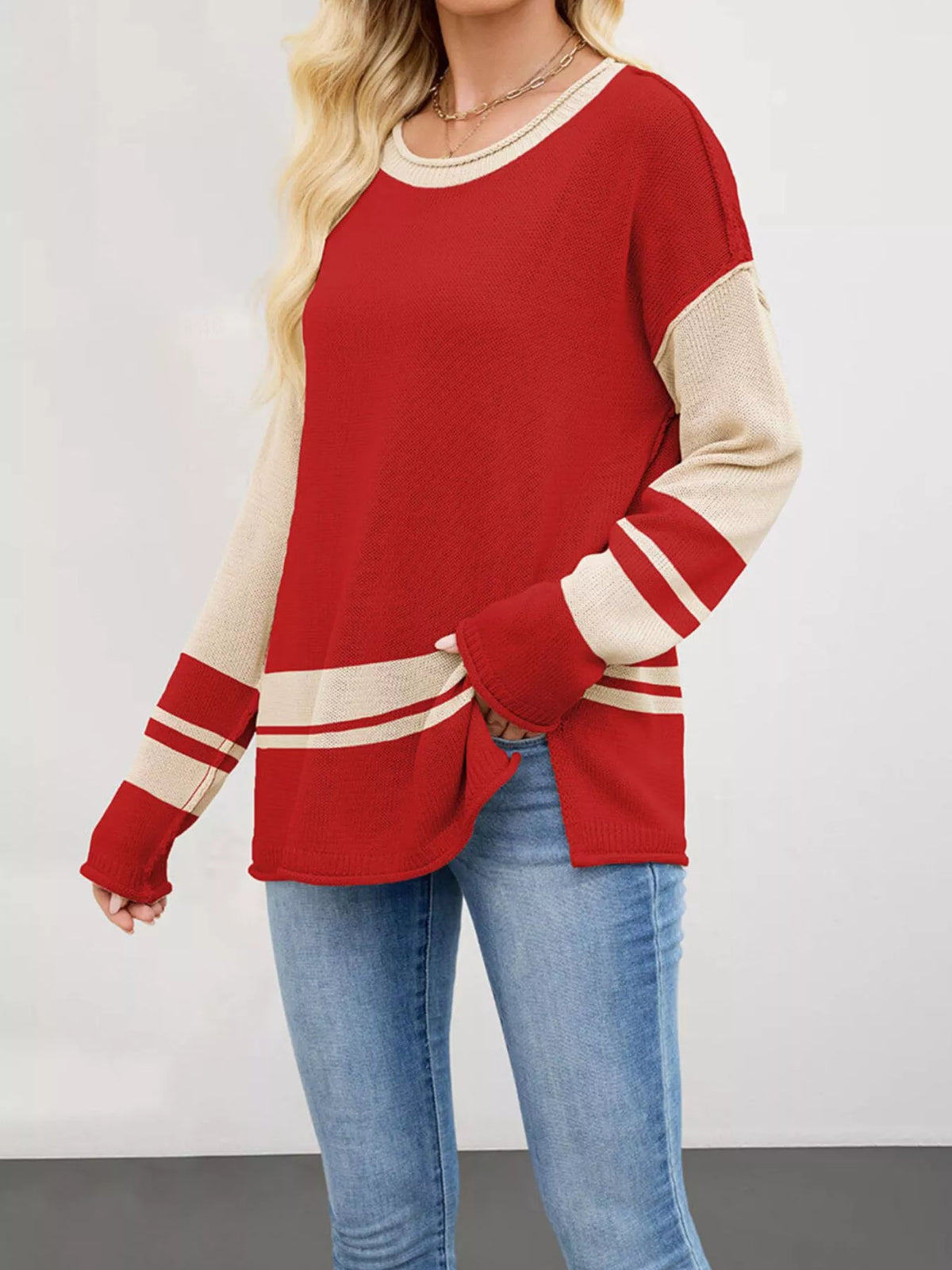 Striped Dropped Shoulder Sweater (3)
