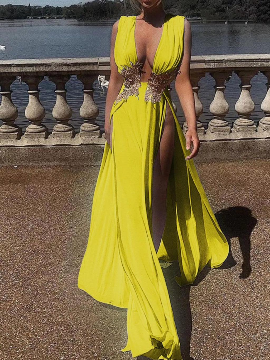 Deep V-neck High Slit Maxi Dress (22)