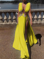 Deep V-neck High Slit Maxi Dress (22)