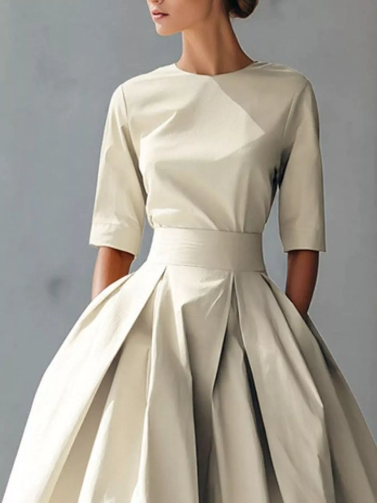 Round Neck A-line Midi Dress (8)