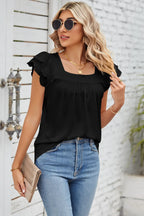 Eyelet Square Neck Cap Sleeve Blouse (17)