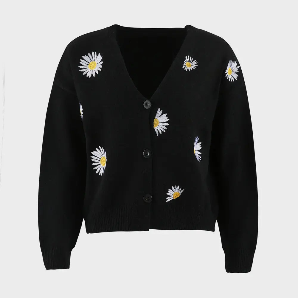 Flower Button Front Dropped Shoulder Cardigan (6)