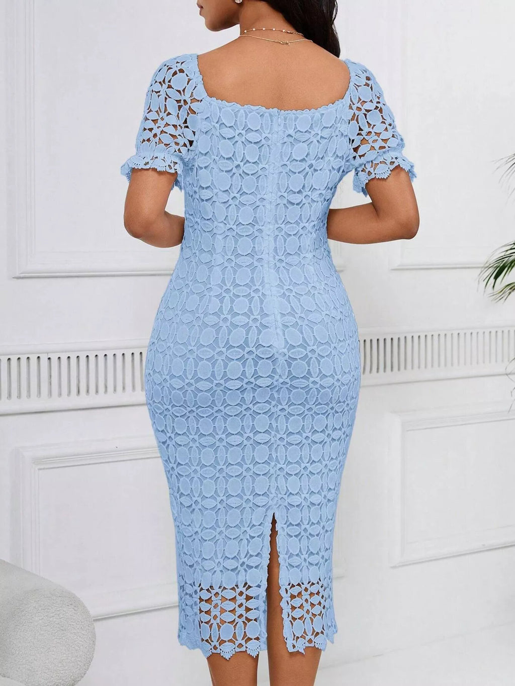 Lace Short Sleeve Midi Dress (8)