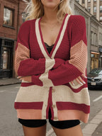 Contrast Button Up Long Sleeve Cardigan (3)