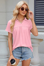 Ruched Johnny Collar Short Sleeve Blouse (18)