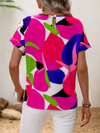 Contrast Round Neck Short Sleeve Blouse (2)