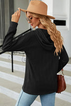 Drawstring Half Button Long Sleeve Hoodie (16)
