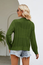 Openwork Button Front V-neck Cardigan (10)