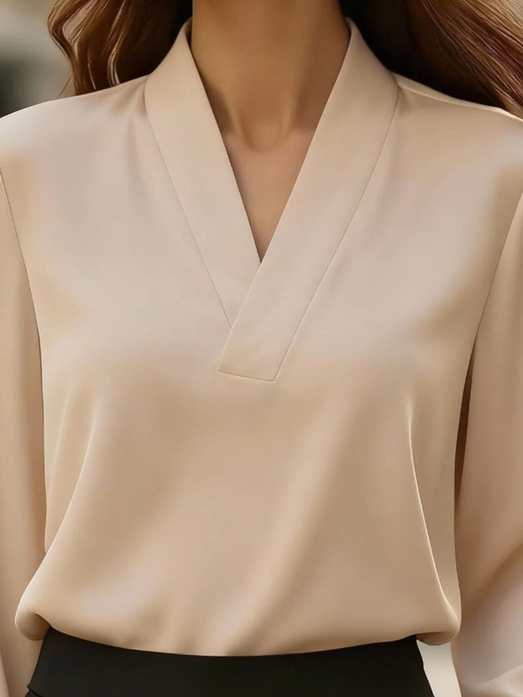 V-neck Long Sleeve Satin Blouse (8)