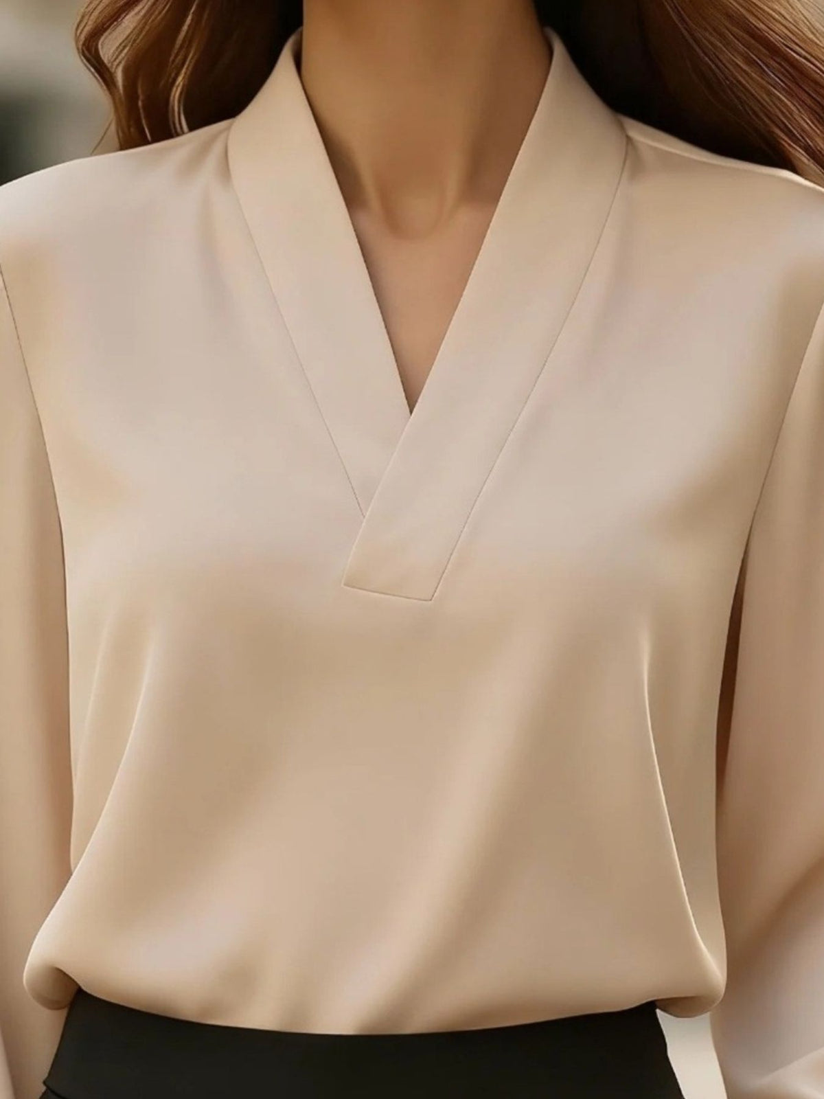 V-neck Long Sleeve Satin Blouse (8)