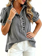 Frill Puff Sleeve Denim Top (6)