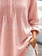 Casual Button Detail Long Sleeve Linen Shirt (9)