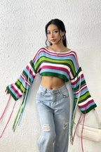Fringe Striped Round Neck Knit Top (8)