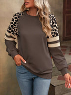 Leopard Round Neck Raglan Sleeve Sweatshirt (8)