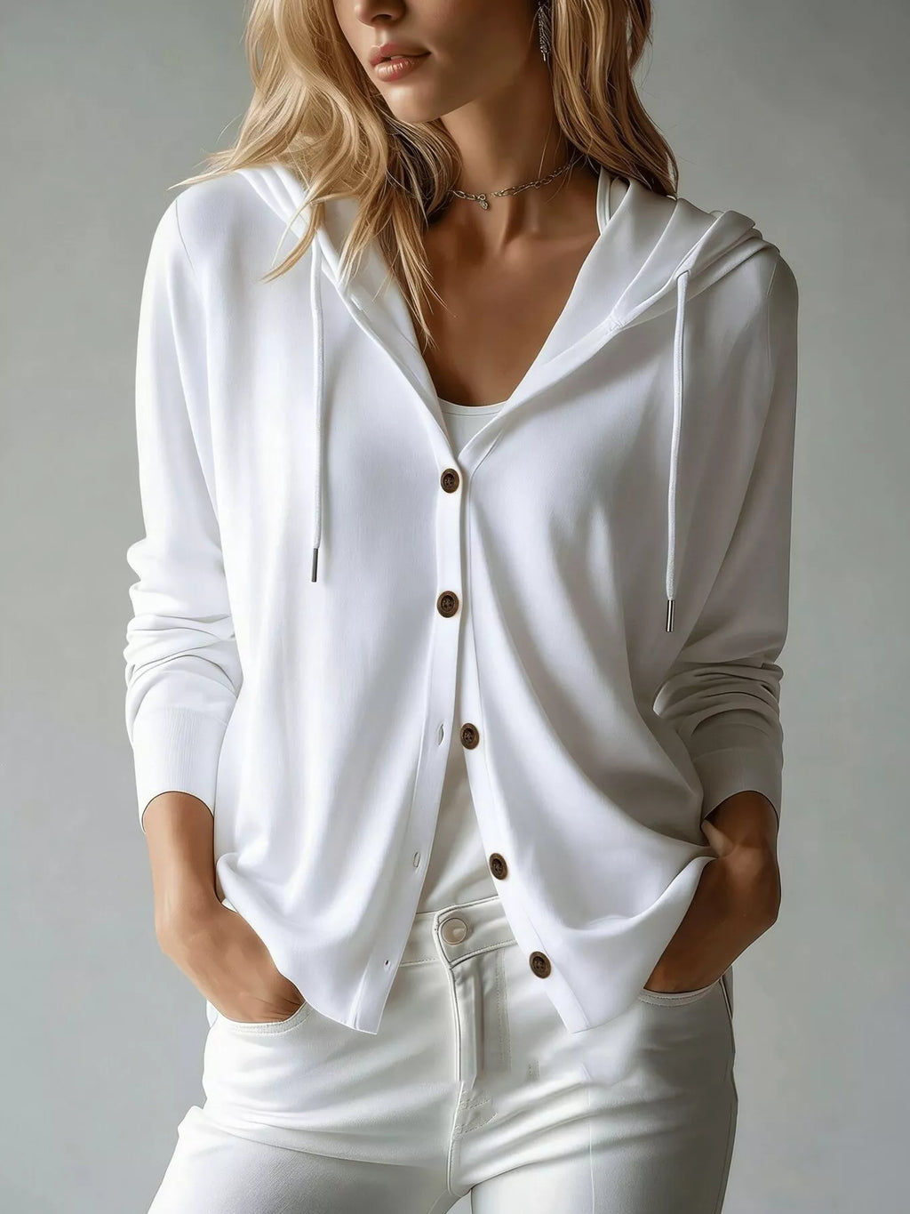 Drawstring Button Down Hooded Cardigan (2)