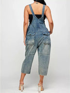 Full Size Button Front Denim Overalls Pockets Plus (2)