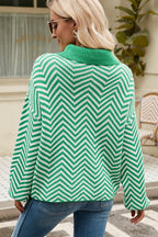 Striped Collared Neck Buttoned Pullover Sweater (5)