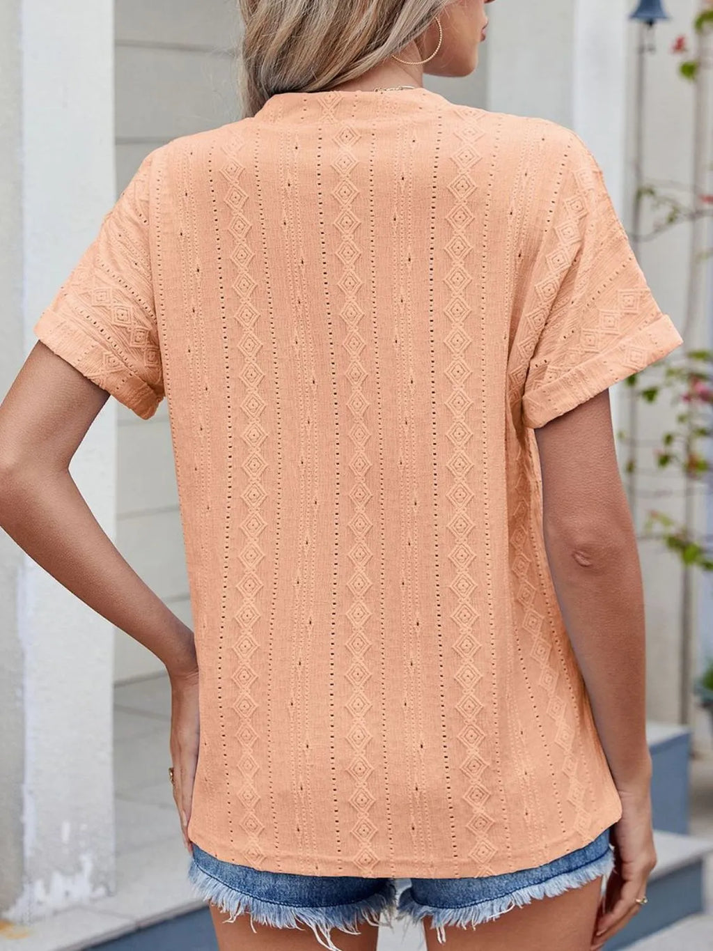 Eyelet Notched Short Sleeve Top (25)