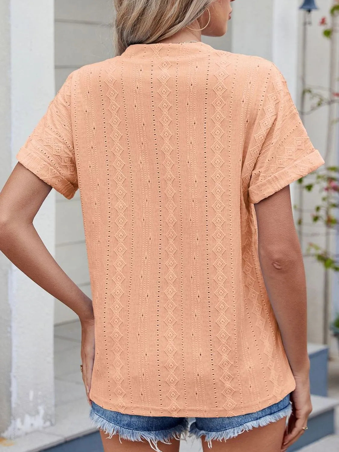 Eyelet Notched Short Sleeve Top (25)