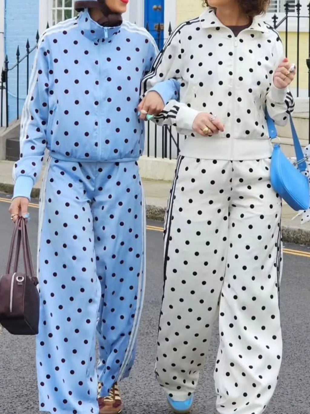Polka Dot Side Striped Outerwear Pants Set