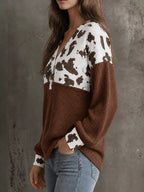 Cow Print Block Waffle Knit Blouse (16)