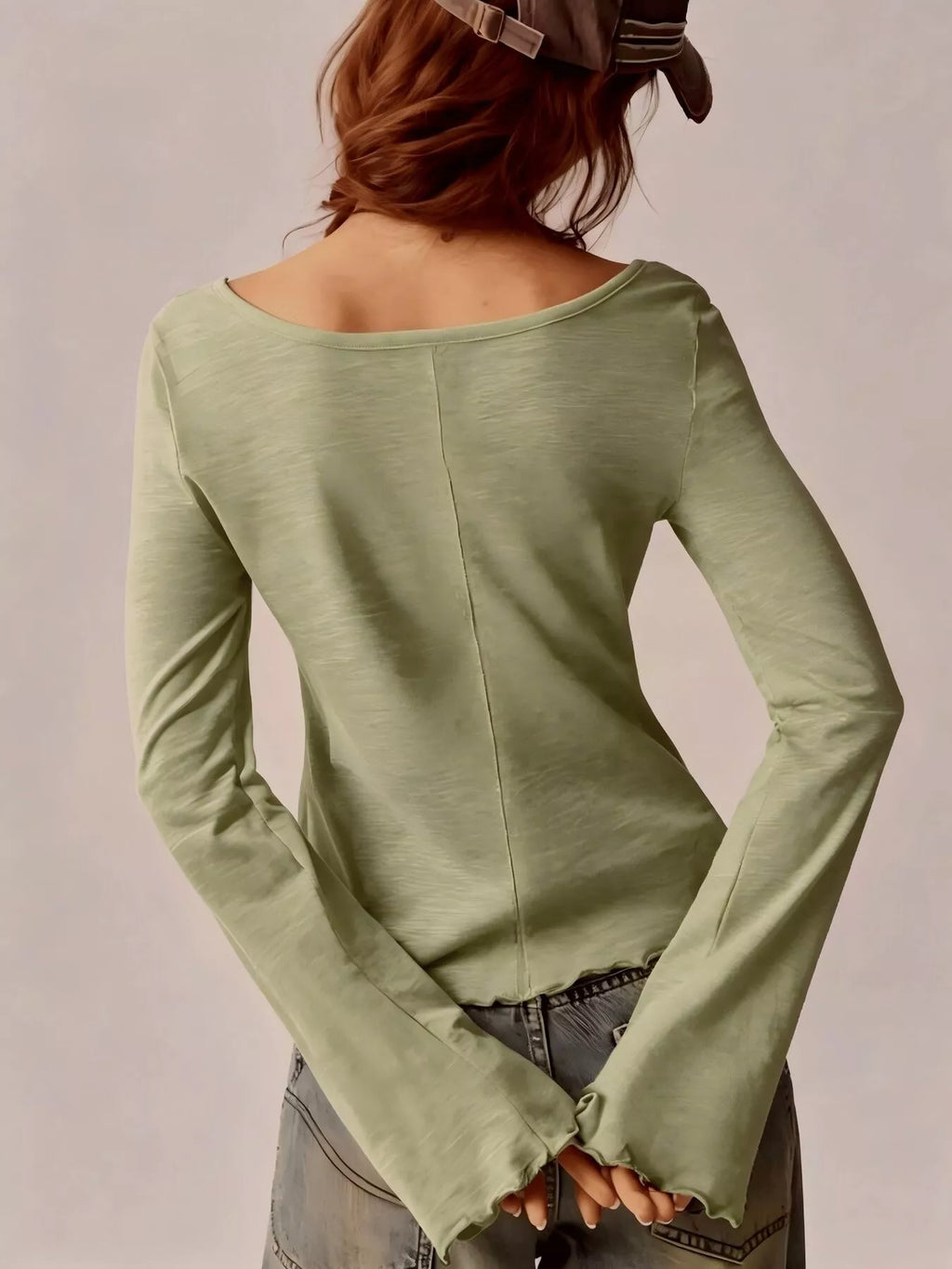 Square Neck Long Sleeve Slim-fit T-shirt (5)