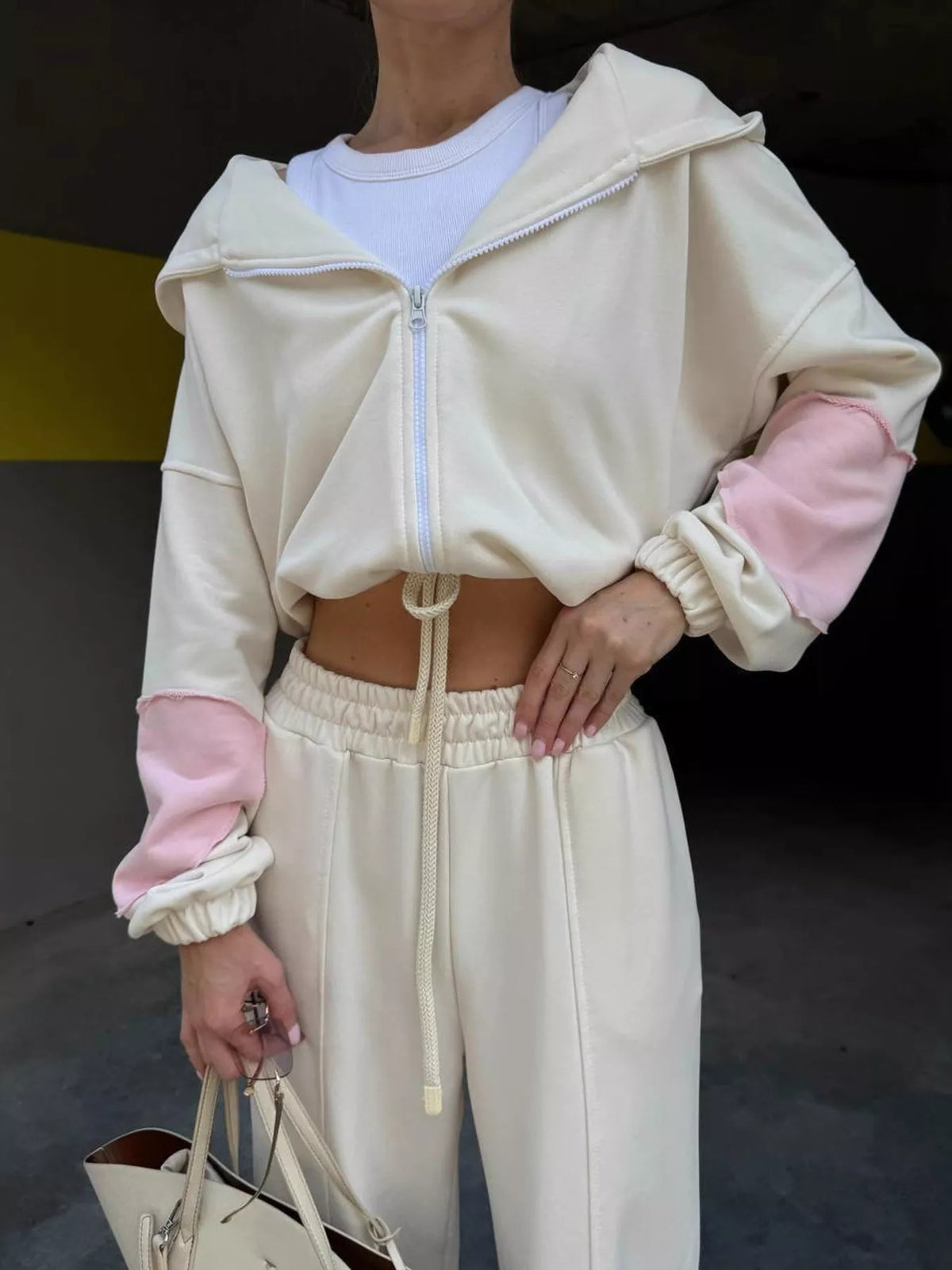 Zip Up Hoodie Wide-leg Pants Set (4)